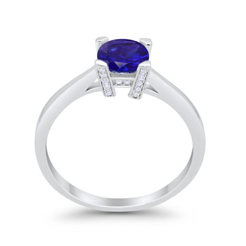 Solitaire Wedding Ring Round Simulated Blue Sapphire CZ 925 Sterling Silver